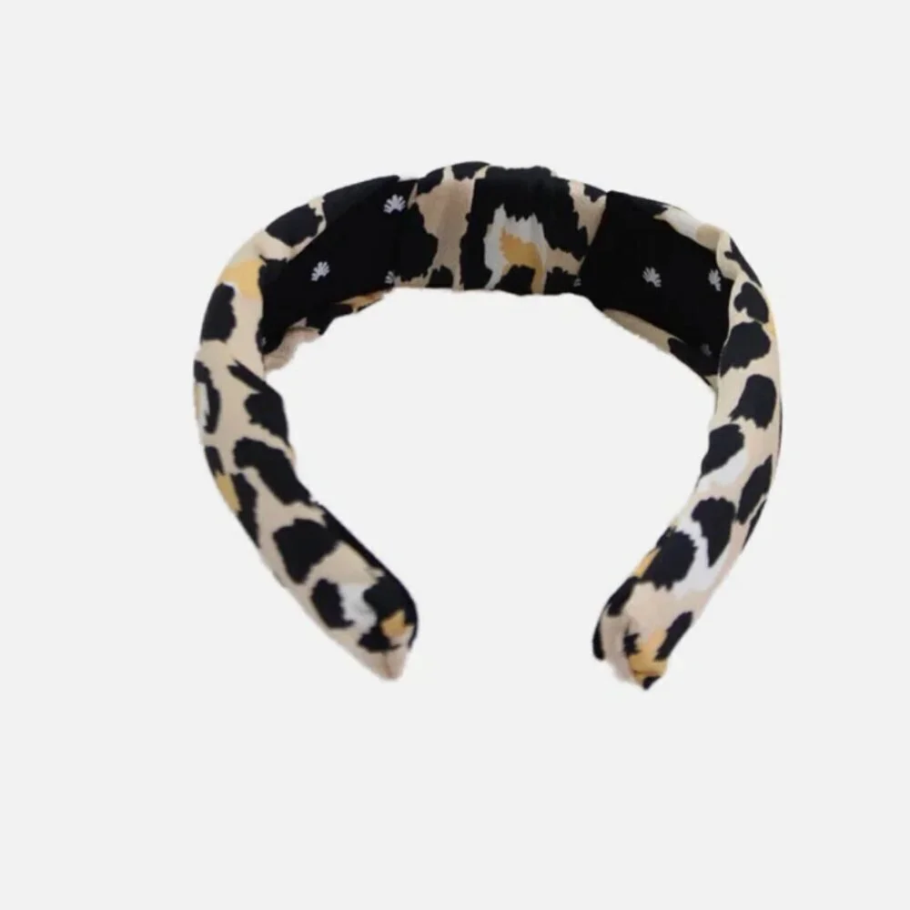 Lele Sadoughi Leopard Silk Knotted Headband Brown Cream NWOT